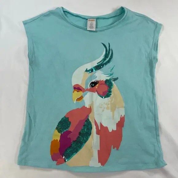 Gymboree Girls Parrot Sequin Graphic T-Shirt Blue Size 10 Tropical Bird Tee - Picture 1 of 5
